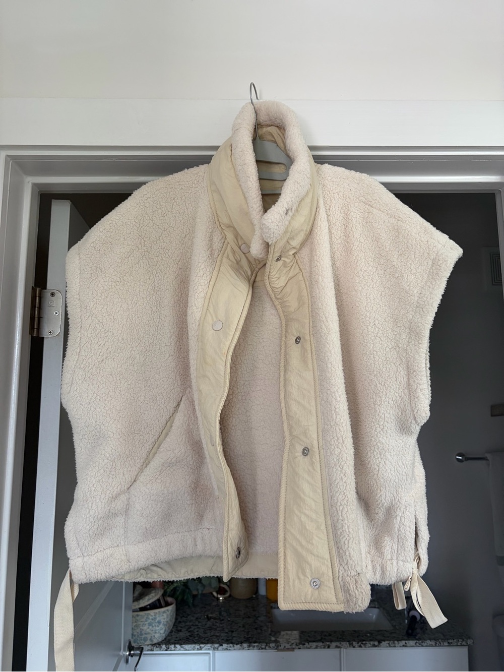 Free people Cream Quilted-Trim Sherpa Vest